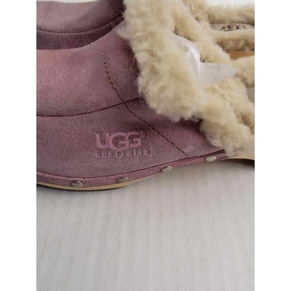 UGG Kalie Clogs Sz 7 Lavender Suede Sheepskin Lined Wood Sole Slip On 5426 - Picture 4 of 9